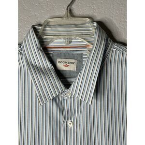 DOCKERS Mens Oversized Shirt 2XL White Striped Cotton